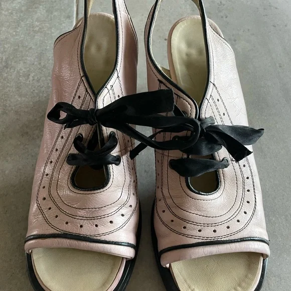 Fluevog mini puddin baby pink and black lace vintage rockabilly open toe 10.5 - Picture 8 of 9